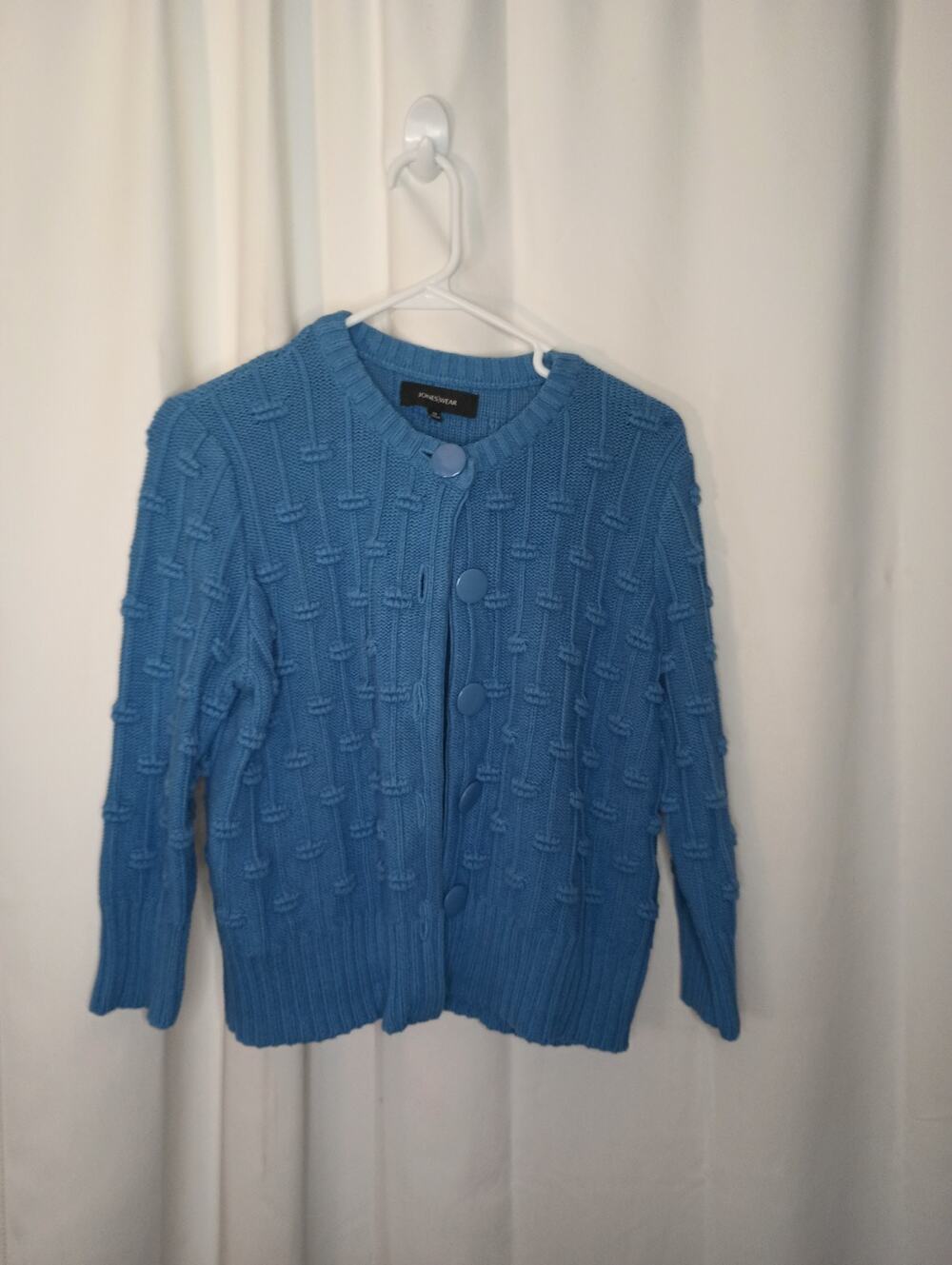 Jones Wear Womens Bobble Knit Chunky Cardigan M Blue Crop Twee Preppy Whimsy
